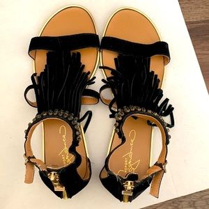 Black and Gold Embellished Sandals